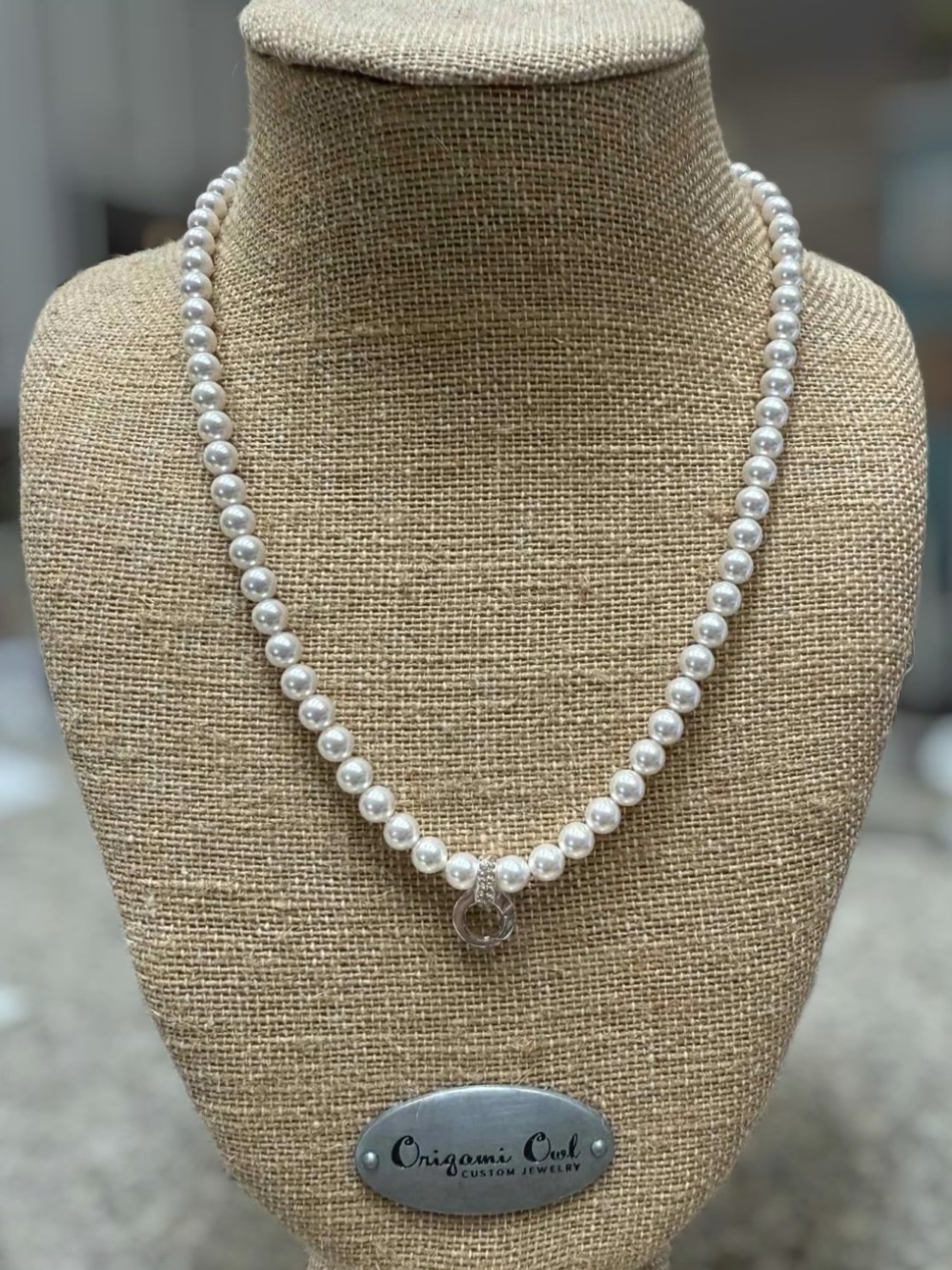 Origami Owl Silver White Pearl Chain Necklace 18-20"